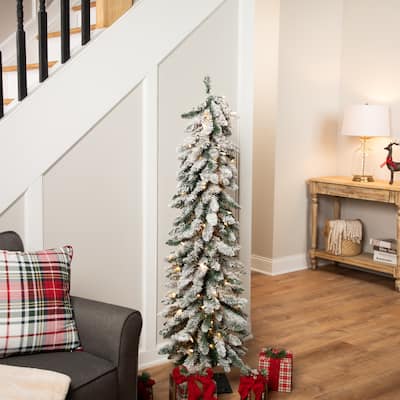 Pre-Lit Pencil Flocked Alpine Artificial Christmas Tree - 5' - Clear Lights - 5 Foot