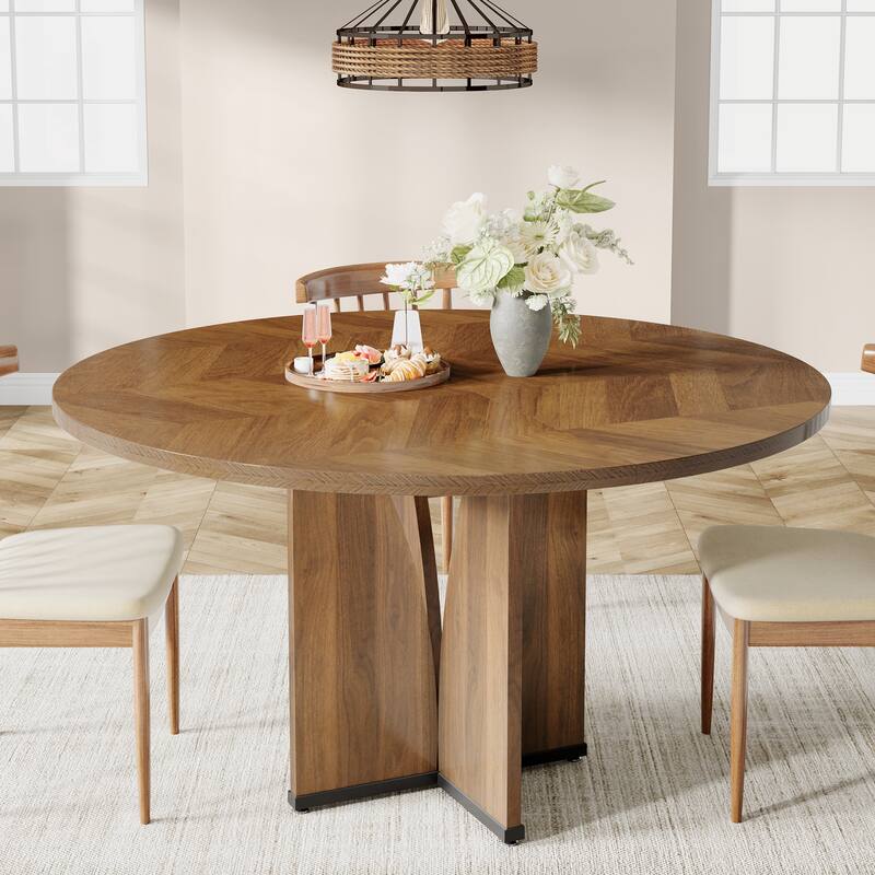 Wooden Large Dining Table, Round Kitchen Table for Dining/Living Room - Brown
