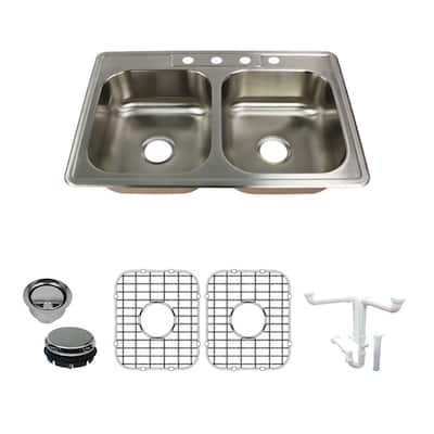 Transolid K-CTDE33228-4 Classic 33" Drop In Double Basin Stainless - Brushed Stainless Steel