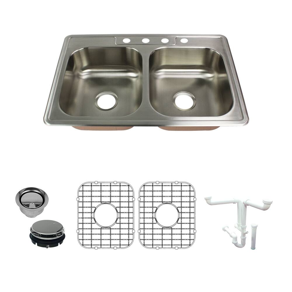 Transolid K-CTDE33228-4 Classic 33" Drop In Double Basin Stainless - Brushed Stainless Steel