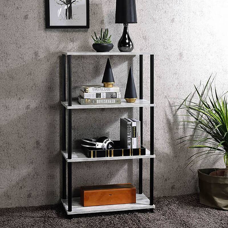 Antique White and Black Bookshelf with 4 Shelf - Black White