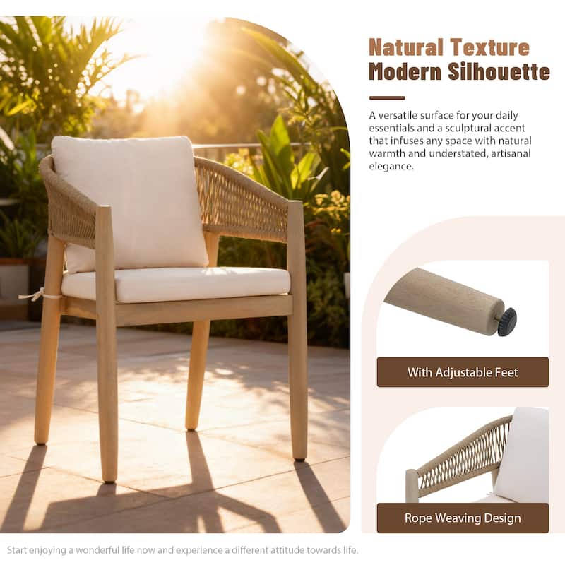 7-Piece Outdoor Dining Set Acacia Wood Rope-Woven Arm Chairs and Dining Table with X-Shaped Legs