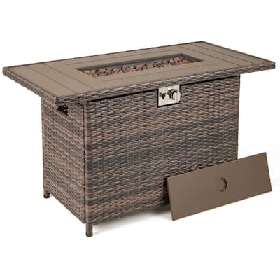 Propane Fire Pit Table 50000 BTU Outdoor Patio Heater with PE Rattan Coffee Table and Stainless Steel Burner