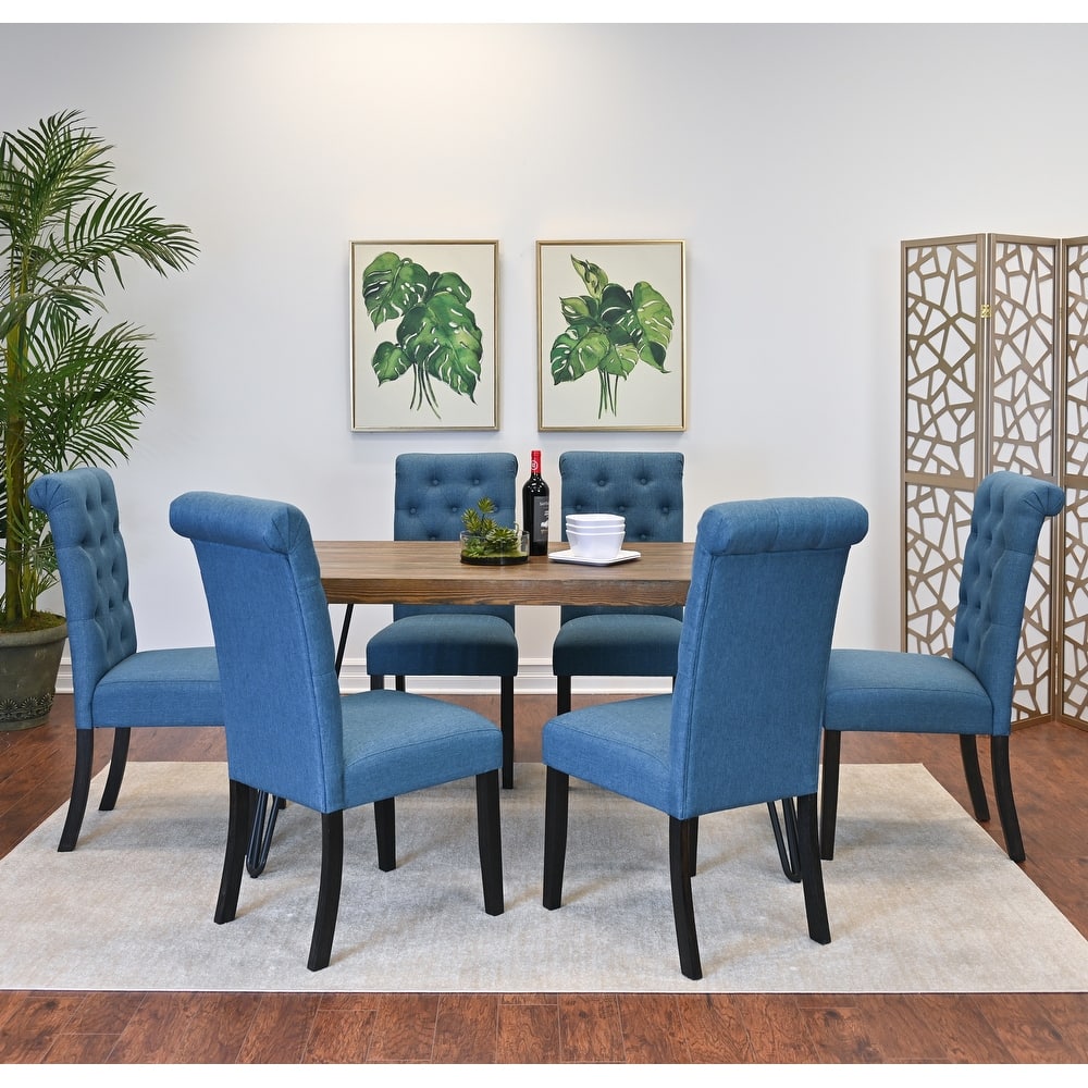 Modern 7-Piece Dining Set with Rectangular Hairpin Table & 6 Upholstered Chairs