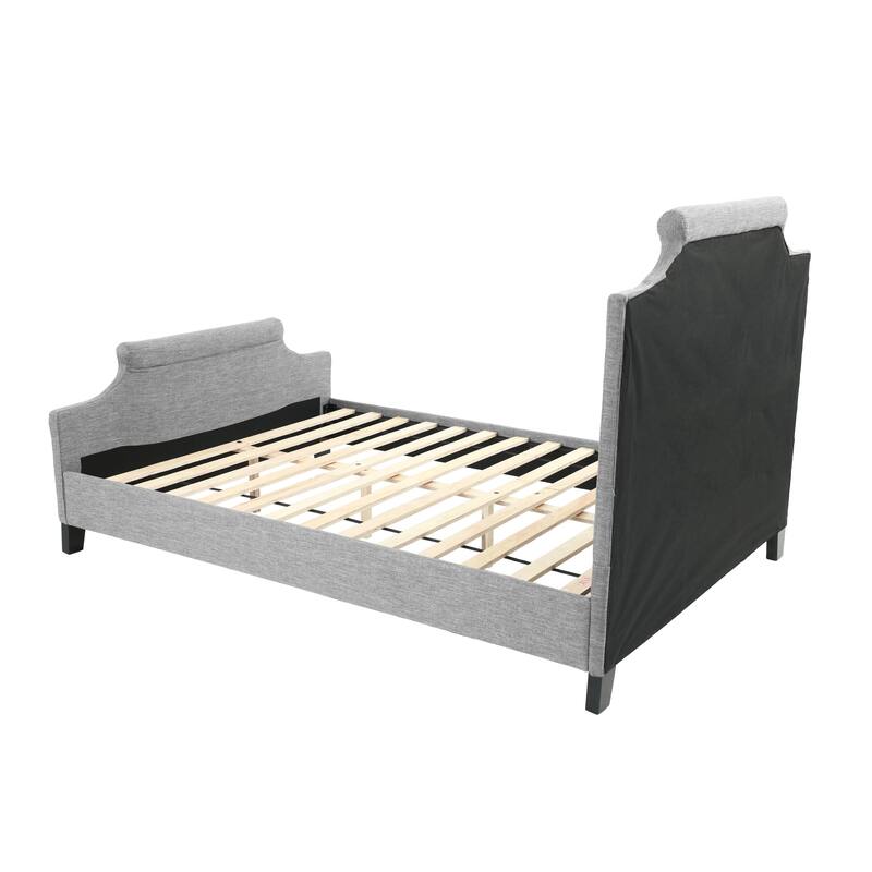 Full Size Gray Polyfiber Fabric Bed with Wood Frame