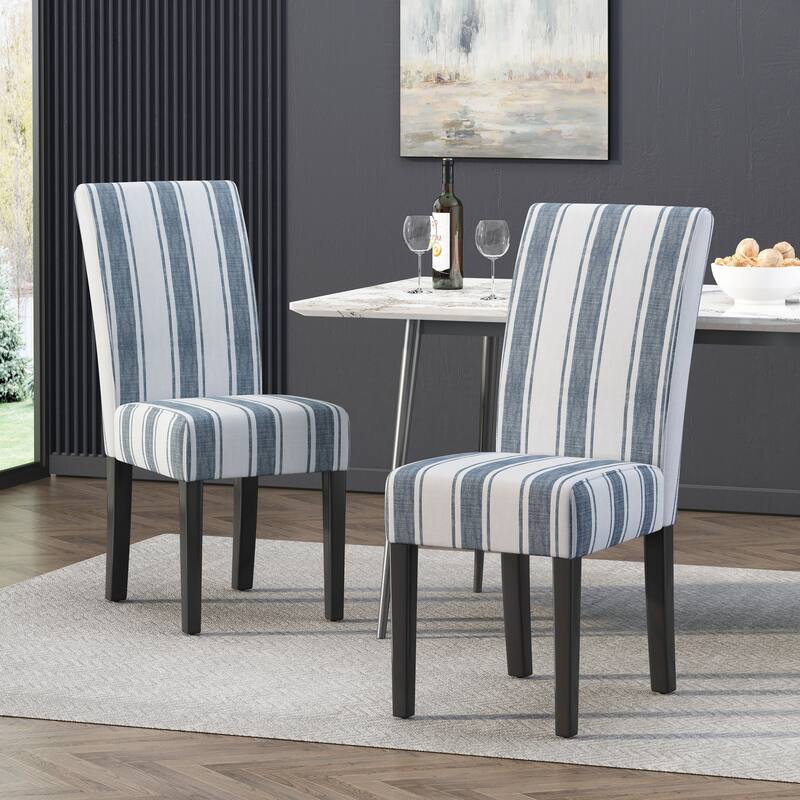 Roomfitters Upholstered Dining Chairs with Striped Fabric, Comfortable High-Back Kitchen and Dining Room Chairs, Blue - Blue
