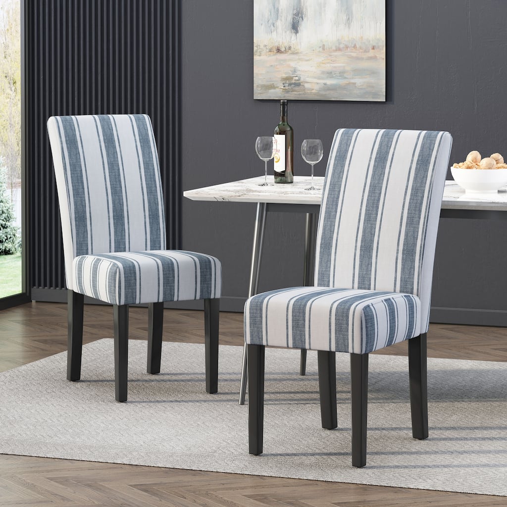 Roomfitters Upholstered Dining Chairs with Striped Fabric, Comfortable High-Back Kitchen and Dining Room Chairs, Blue