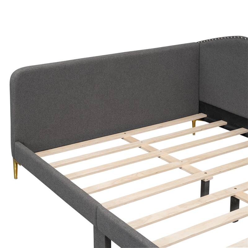 Full Size Upholstered Daybed with Headboard and Armrest,Support Legs