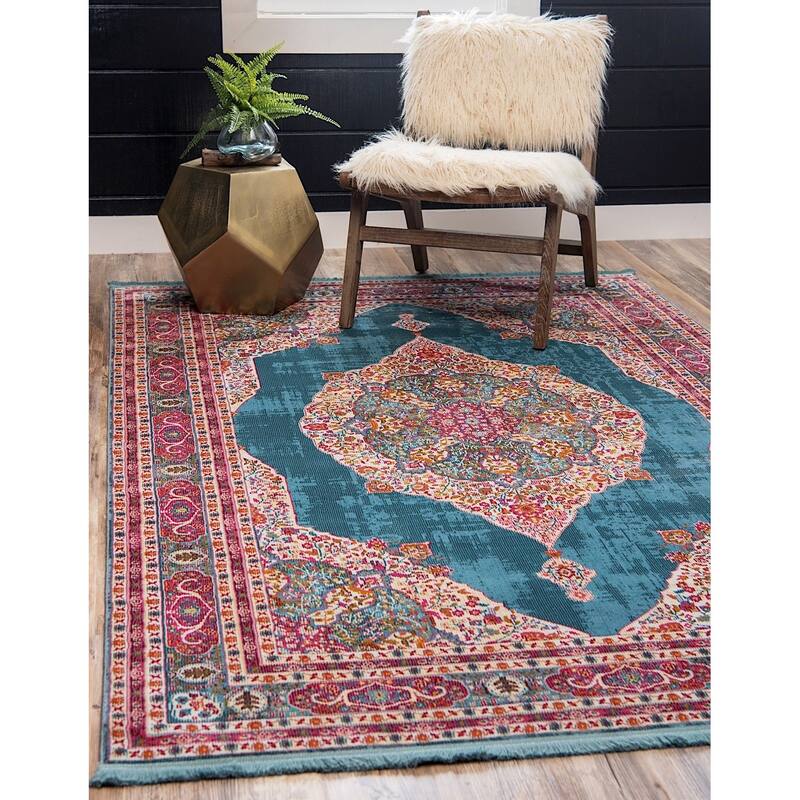 Traditional Samana Collection Area Rug - 4'3"x6' - Turquoise