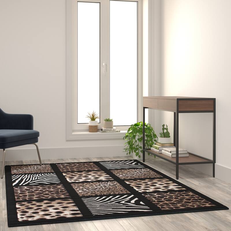 Wildlife Animal Print Area Rug with Raised Squares - 5' x 7'