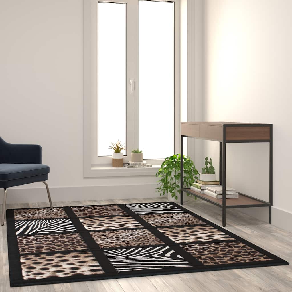 Wildlife Animal Print Area Rug with Raised Squares