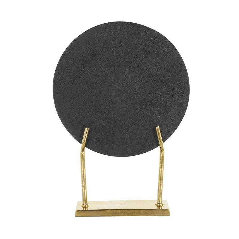 Marble Abstract Textured Disk Decorative Sculpture with Silver or Gold Stand - Black - Roche River Decor