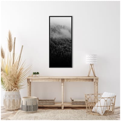 Kate and Laurel Sylvie Black and White Foggy Pine Forest in Winter Framed Canvas by Michael Schauer