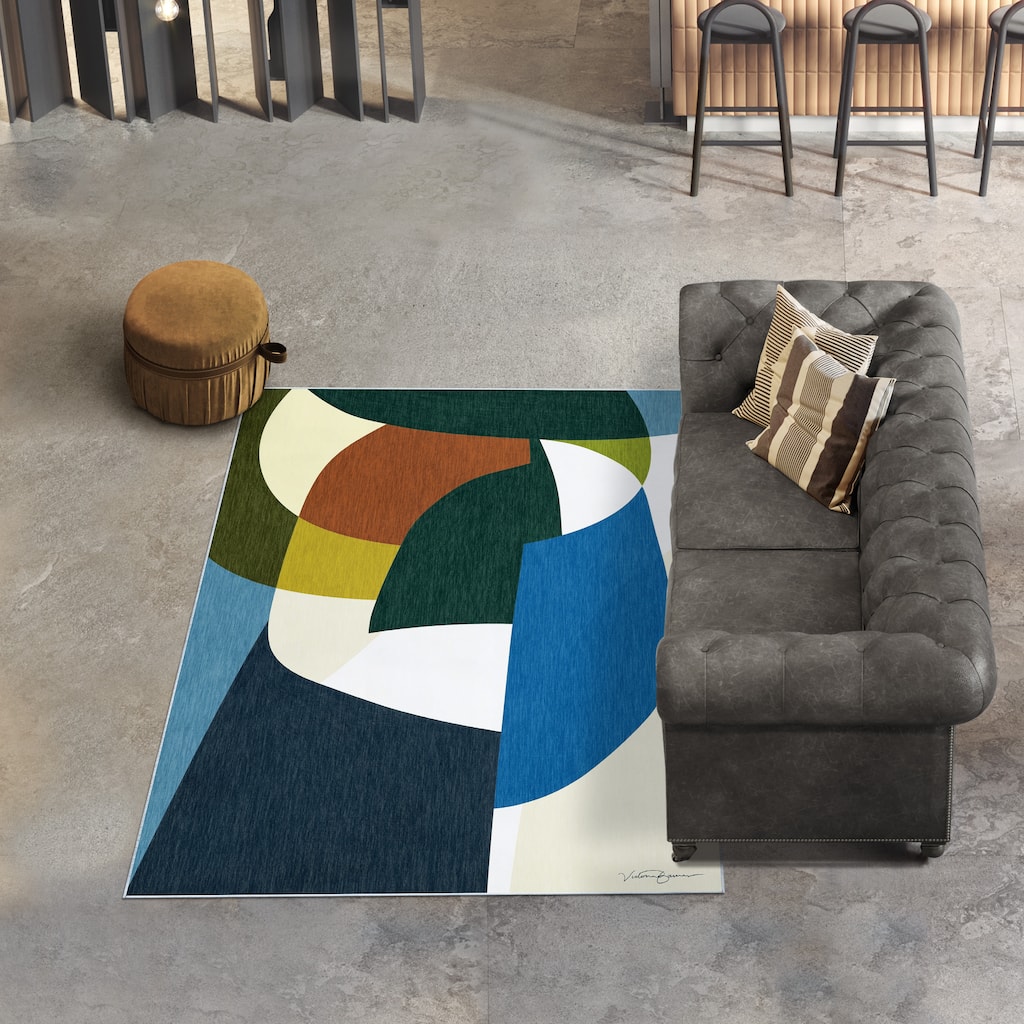 Melding forms I Geometric Washable Art Area Rug size 5'x8', Power-loomed, Non Slip Rug, Soft Rug for Living Room, Bedroom