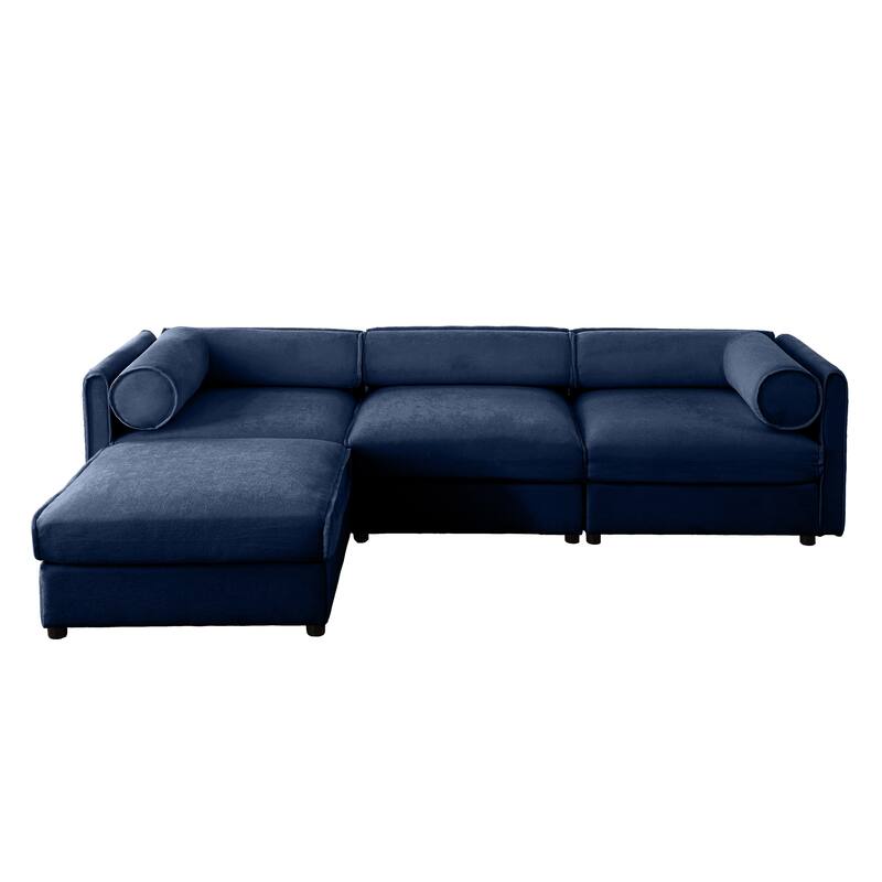 3 Seater L Shaped Sectional Sofa 109" Modular Couch with Storage Seat - Blue+3 Seat+1 Ottoman