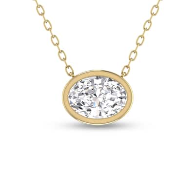 Marquee Lab Grown 1/2 Carat Oval Bezel Set Diamond Solitaire Pendant in 14K Yellow Gold
