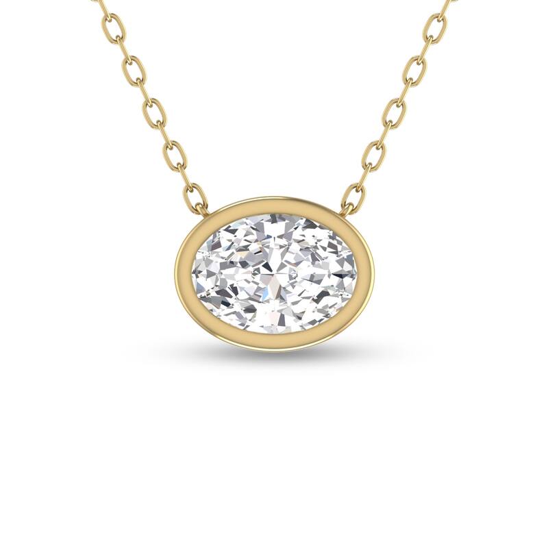Marquee Lab Grown 1 Carat Oval Bezel Set Diamond Solitaire Pendant in 14K Yellow Gold