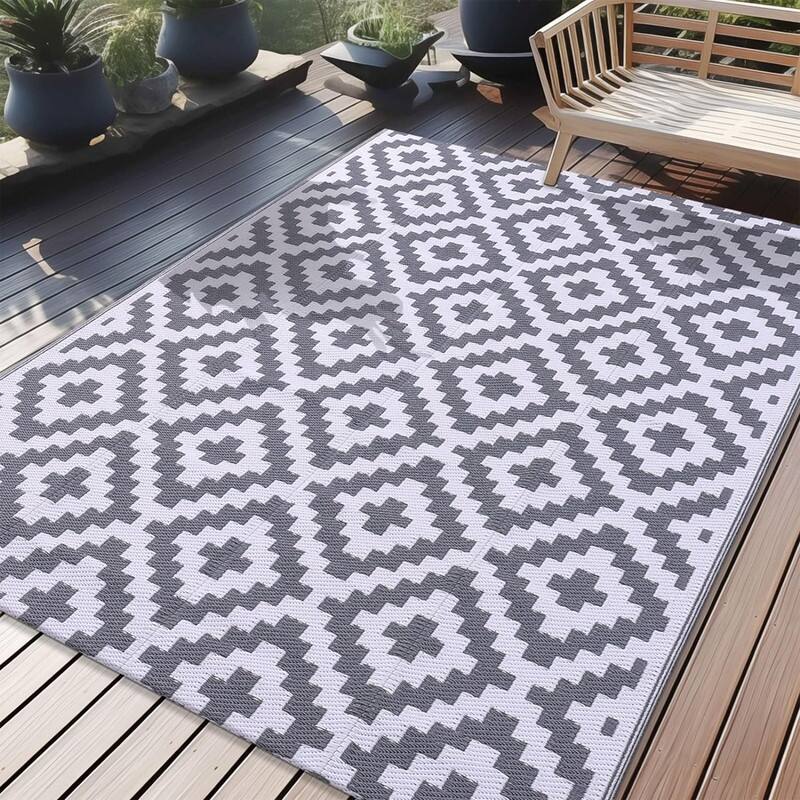 9x12 ft Waterproof Outdoor Rug, Reversible Plastic Straw Patio Rug for