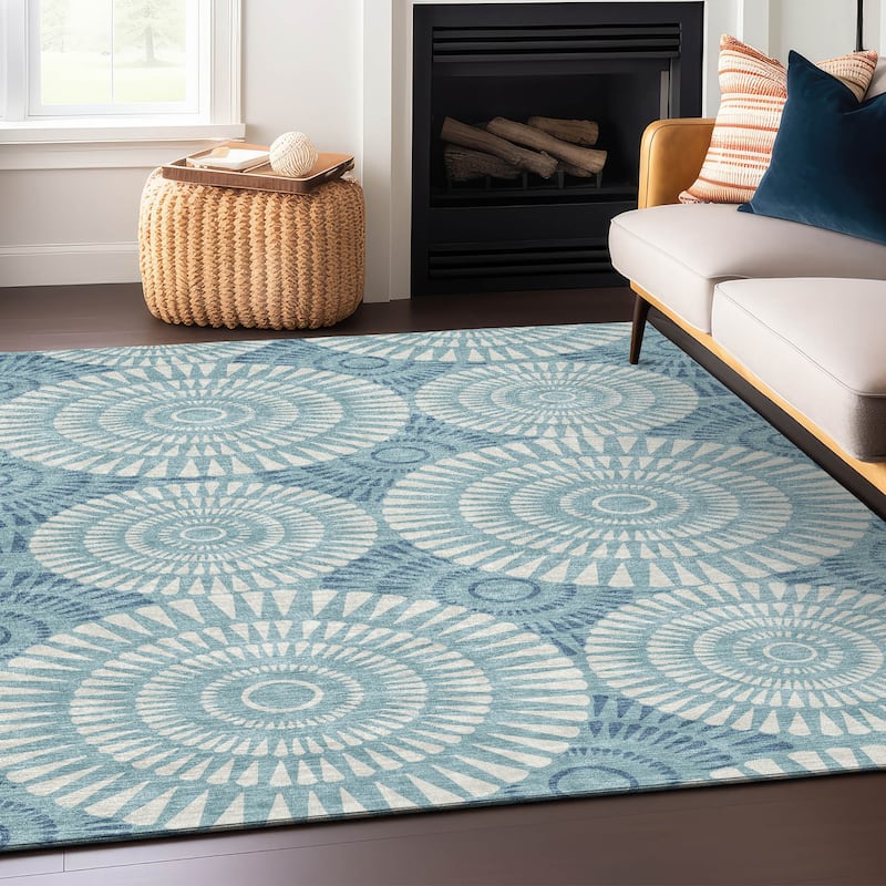 Machine Washable Indoor/ Outdoor Chantille Modern Burst Rug