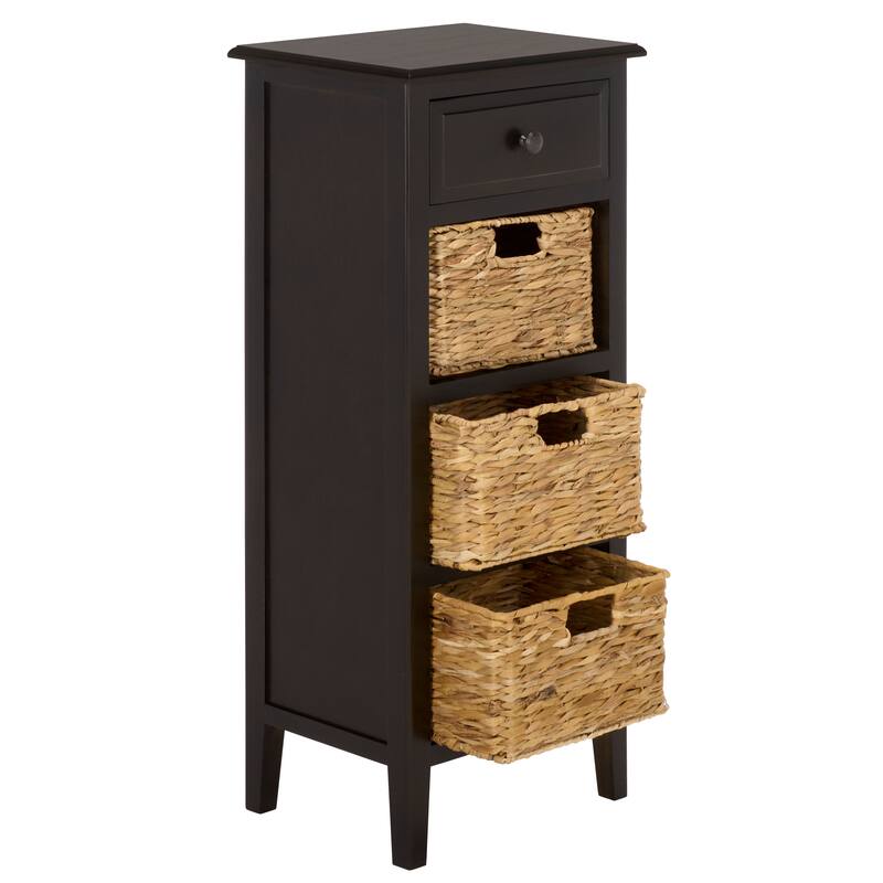 SAFAVIEH Hermine Distressed Black 4-Drawer Storage Side Table - 15" x 11.8" x 35.8" - 15"W x 12"D x 36"H