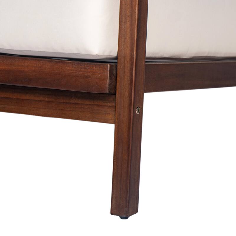 Outdoor Lounge Chair with Woven Backrest, Solid Wood Frame, and Comfortable Cushions for Patio or Garden