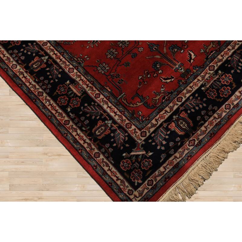6'2''x9'1'' Hand Knotted Wool Burgundy Sarouk 200 KPSI Plush Pile Rug - 6' 2'' x 9' 1''