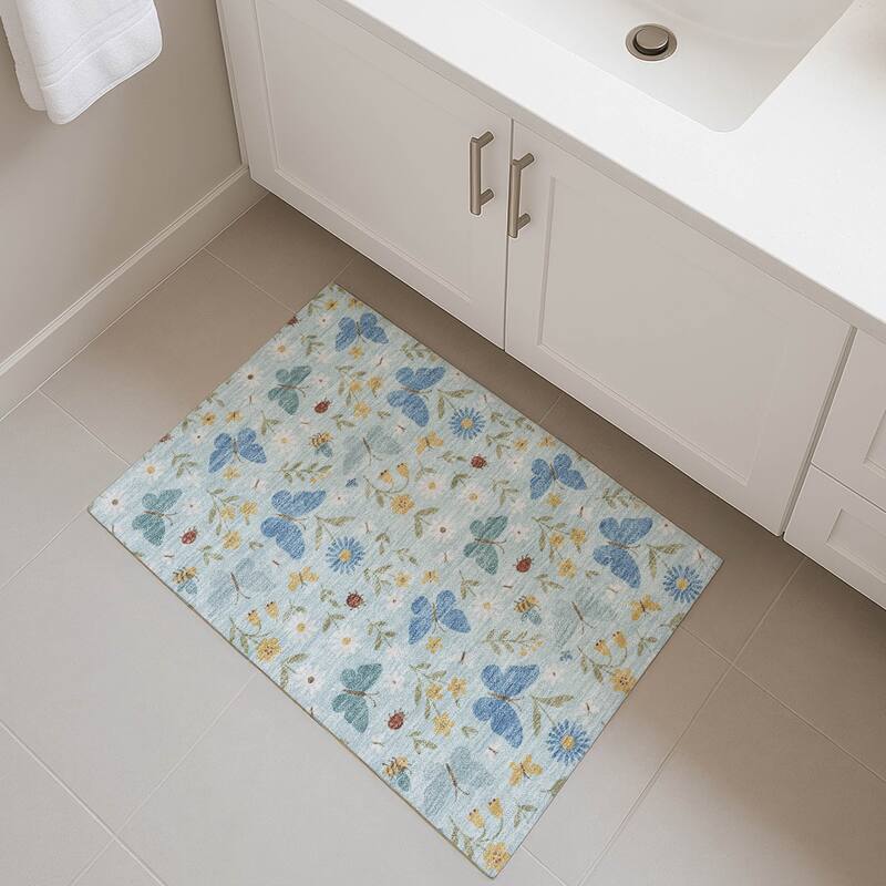 Machine Washable Indoor/ Outdoor Whimsy Butterfly Chantille Rug