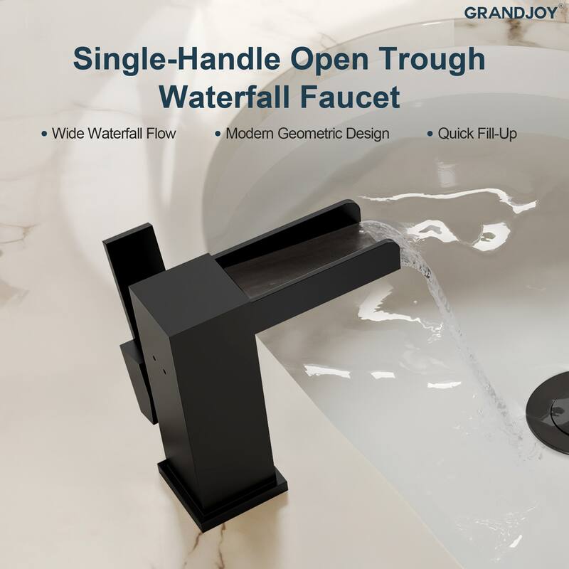 GRANDJOY LED Waterfall Bathroom Sink Faucet with Drain Assembly, Single Handle Vanity Fixture