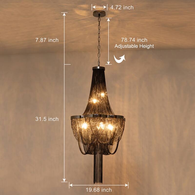 Modern 8-Light Tassel Chain Empire Chandelier With Chrome Finish