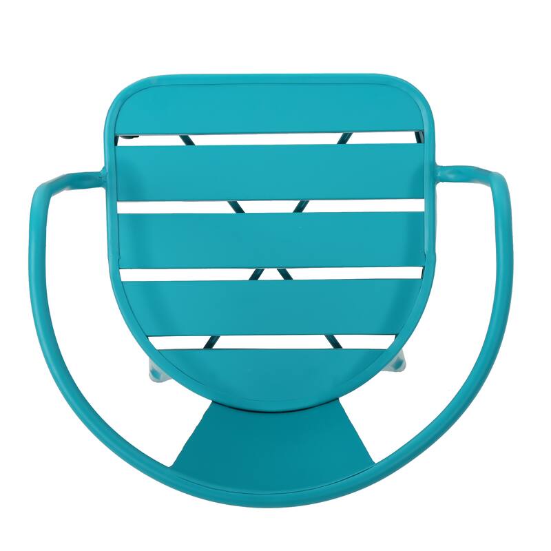 Modern 3-Piece Powder-Coated Iron Bistro Set with Round Slatted Table and Stackable Armchairs for Compact Outdoor Spaces