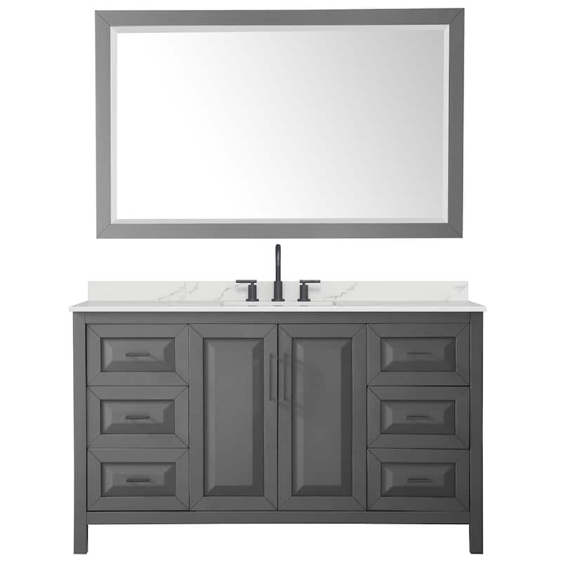 Daria 60-inch Single Vanity, 3 Hole Quartz Top, 58-inch Mirror