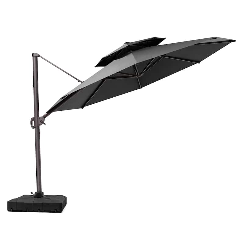 VredHom Dual Wind Vent Offset Cantilever Patio Umbrella with Base