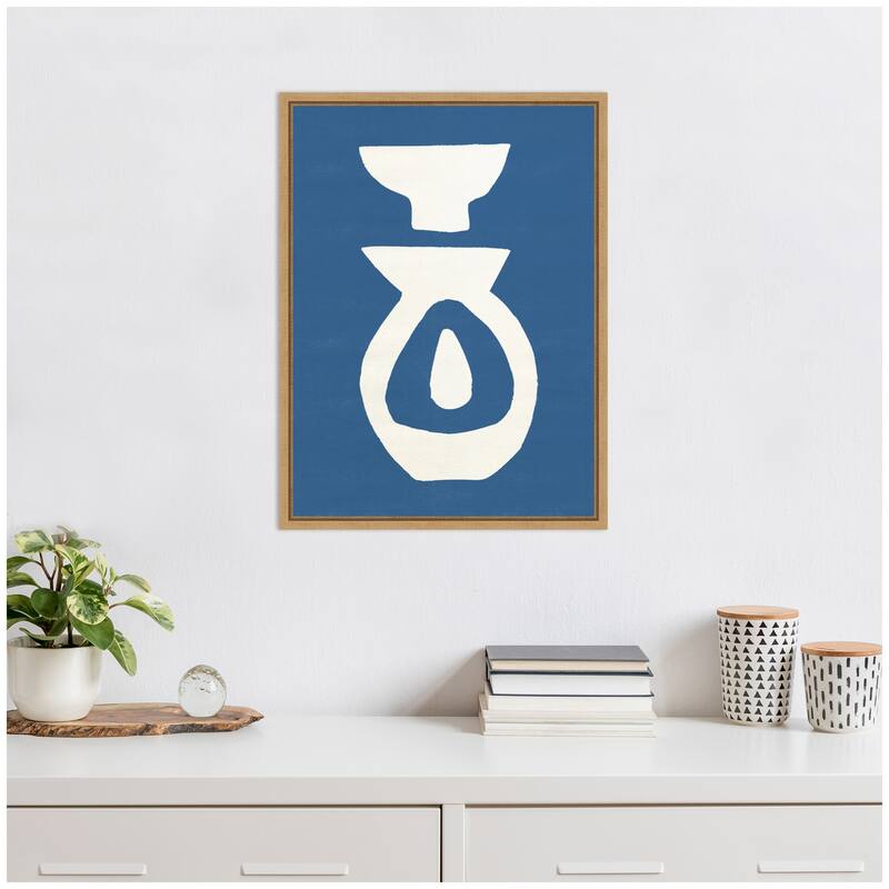 Kate and Laurel Sylvie Ceramic Blue Beige 1 Framed Canvas by Rocket Jack