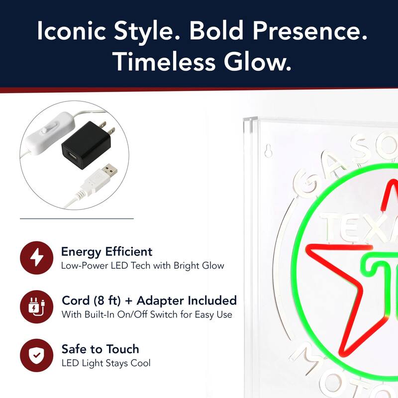 Licensed Texaco Gasoline Motor Oil Acrylic LED Wall Decor Sign - 16" x 16" - 16" x 16"