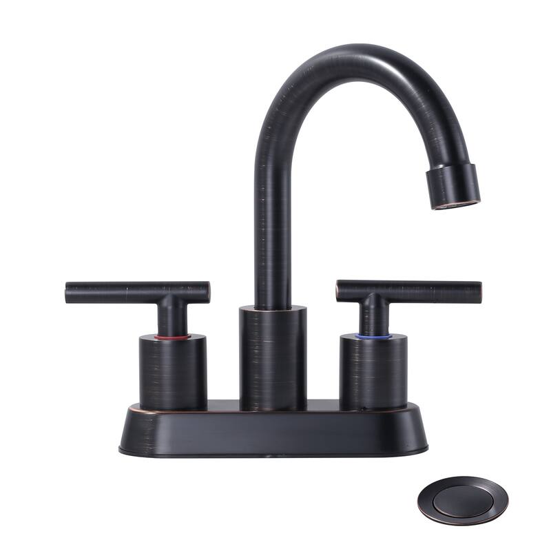 WOWOW 4 in. Centerset Double Handle High Arc Bathroom Faucet - Oil Rubbed Bronze
