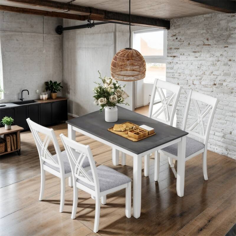 Minimalist Wood Dining Table Set with 4 X-Back Chairs（Set of 5）