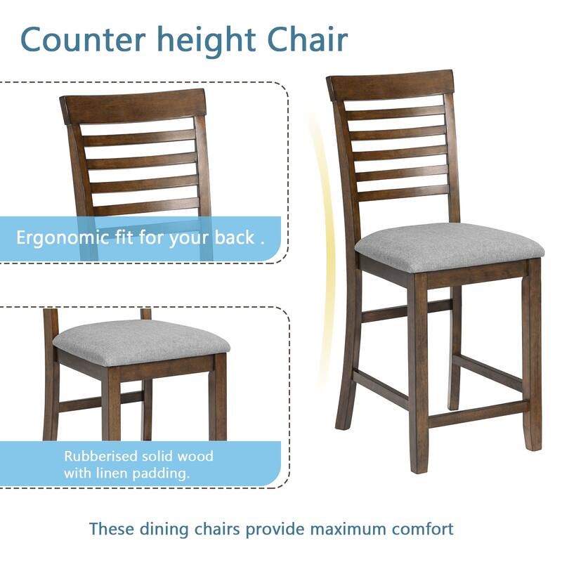 Modern Style 5-Piece Dining Set with Square Counter Height Table and 4 Ladder Back Dining Chairs