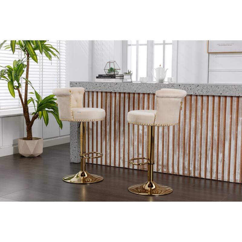 Set of 2 Velvet 360°Rotating Bar Chair, Handmade Backrest with One Click Adjustable Height Bar Chair, Very Soft Dining Chair