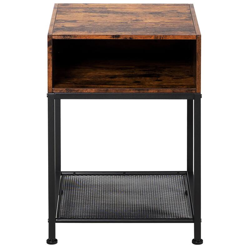 2 PCS 3-tier Wood Top End Table w/ Metal Frame Storage Cube & Mesh - See Details