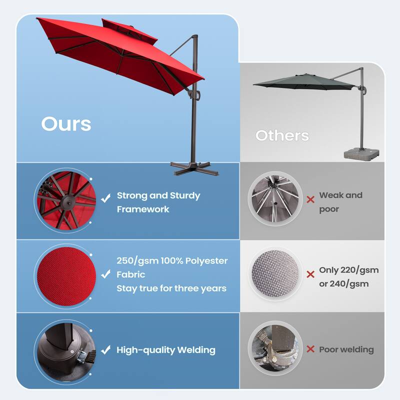 Outdoor 10FT Square Patio Cantilever-Offset Umbrella with Base