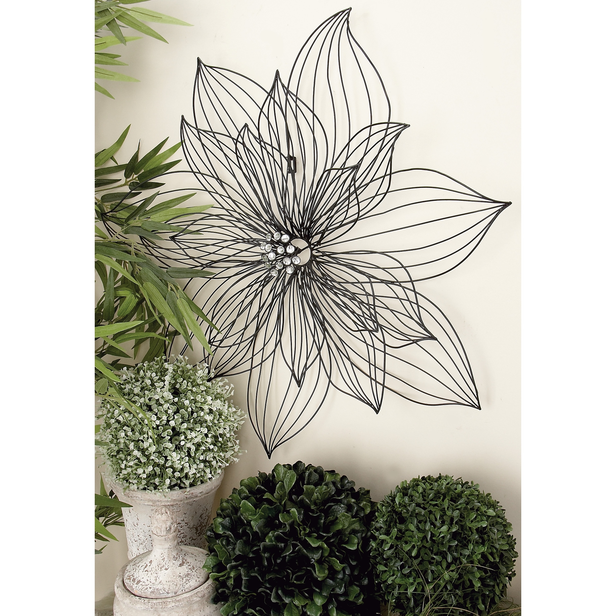 Black Metal 3D Wire Floral Wall Decor with Crystal Embellishments Small  On Sale Bed Bath  Beyond 21148409