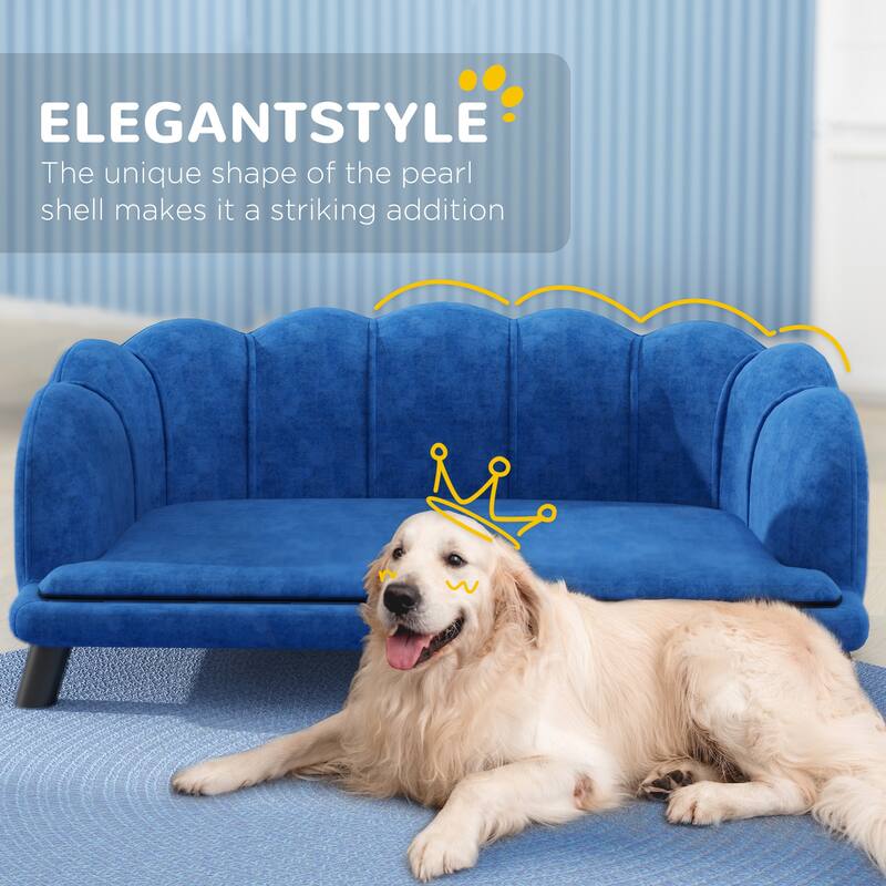PawHut Velvet Large Dog Couch with Foam Cushion, Soft and Cute Dog Bed with Pearl Design, Dog Sofa for Big and Medium Dogs