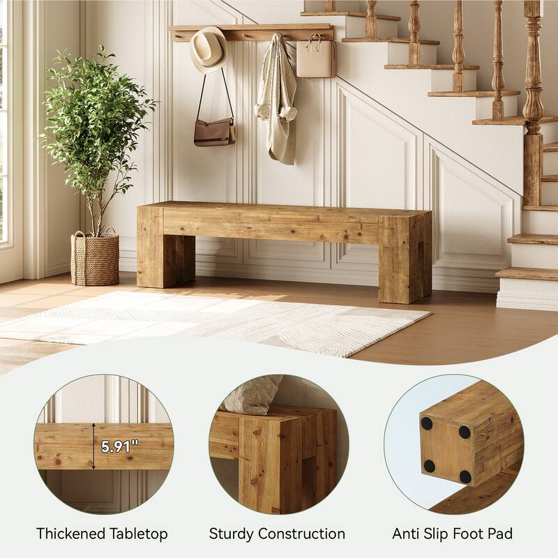 Solid Wood Bench, 47" Rustic Extra Long Heavy Duty Entryway Bench