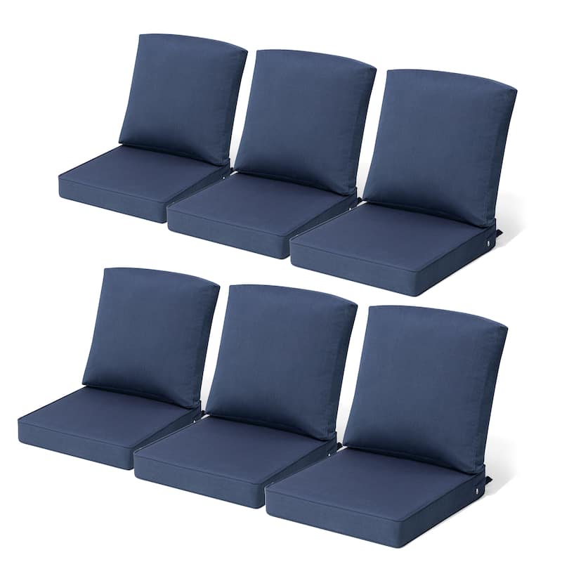 22 x 21 in Patio Premium Fabric Outdoor Seat Cushions Set (Seat & Back) - 6PC - NavyBlue
