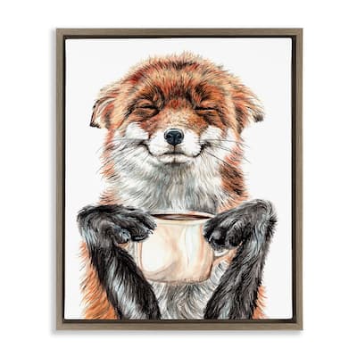 Stupell Happy with Coffee Framed Floater Canvas Wall Art Design by Holly Simental
