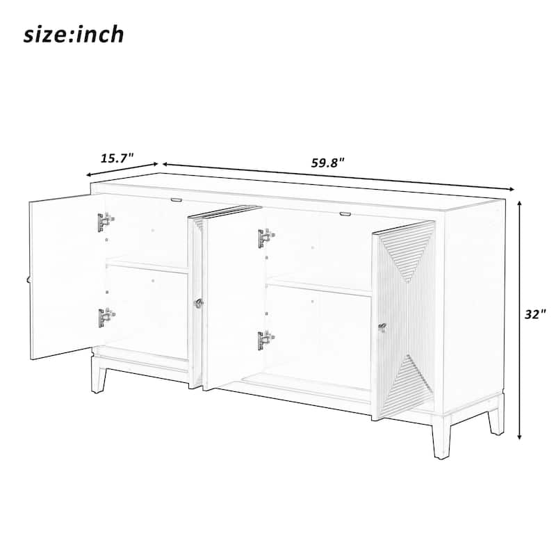 Storage Cabinet Sideboard Buffet with Vertical Line Design,Suitable for Study,Entrance and Living Room