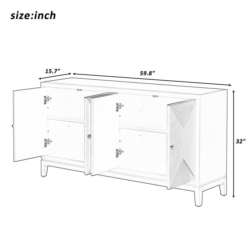 Vertical Line Design Storage Cabinet Sideboard with Adjustable Shelves, Buffet Cabinet Entrance Cabinet TV Console Table