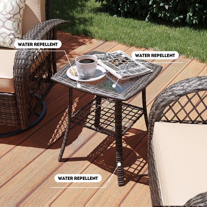 Patio Watcher 6-Piece Brown Wicker 360-Degree Patio Conversation Outdoor Rocking Chair Set with Cushions