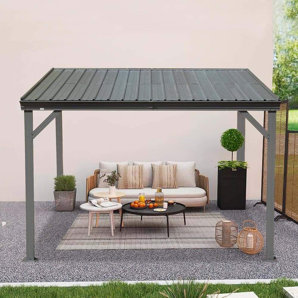 GDFStudio - Everett Lean-To Gazebo with Galvanized Steel Roof and Upgraded Drainage System