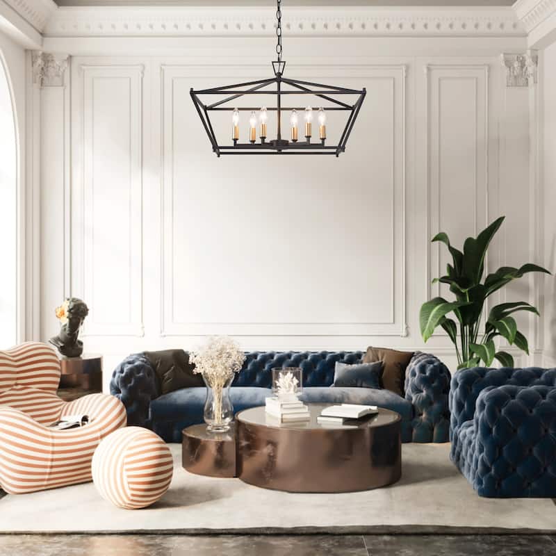 Modern Farmhouse Black Gold 6-Light Chandelier Kitchen Island Light for Dining Room